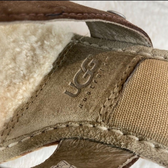 UGG Margot Brown Leather Shearling Wedge Espadrille Slip On Sandals - Picture 13 of 13
